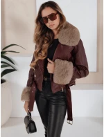 Dámská kožená bunda s kožešinou vínová Dstreet model 21991877 - FashionStreet
