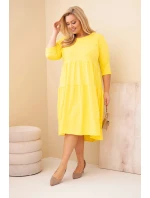Dámske Plus veľkosť bavlnená sukňa s volánikmi a volánové rukávy žltá