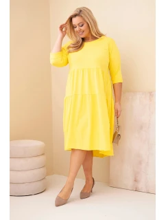 Dámske Plus veľkosť bavlnená sukňa s volánikmi a volánové rukávy žltá