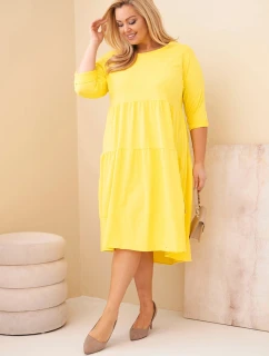 Dámske Plus veľkosť bavlnená sukňa s volánikmi a volánové rukávy žltá