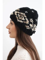 Dámska zimná vlnená čiapka s ozdobnými kryštálmi K399 čierna