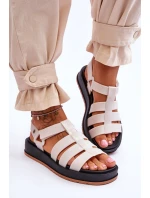 Dámské sandály na suchý zip Světle béžová model 21615530 - Zaxy