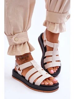 Dámské sandály na suchý zip Světle béžová model 21615530 - Zaxy