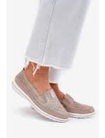 Zamszowe Ażurowe Półbuty Mokasyny Damskie Złote Redileine