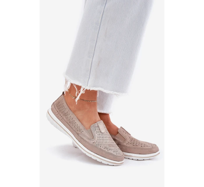 Zamszowe Ażurowe Półbuty Mokasyny Damskie Złote Redileine