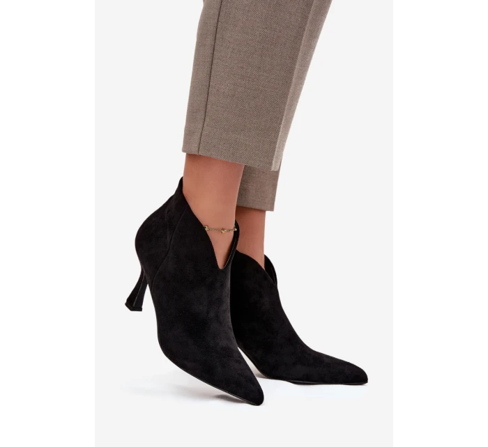 Niskie Botki Damskie Na Szpilce Eko Zamszowe Czarne Jolivra Niskie Botki Damskie Na Szpilce Eko Zamszowe Czarne Jolivra