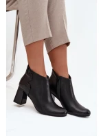 Kožené zimní kotníčkové boty na podpatku Černé model 21712802 - Boto