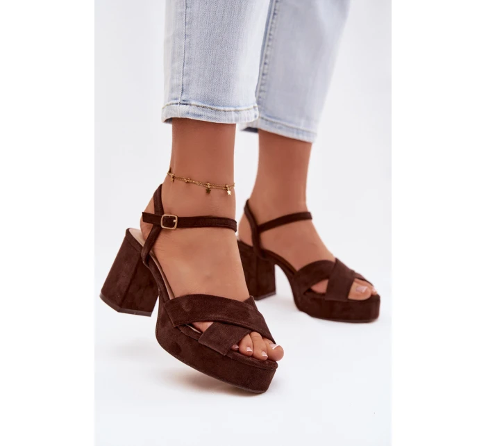 Dámské sandály na podpatku čokoládové Janelia
