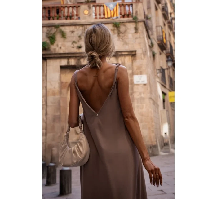 M791 Maxi šaty s hlbokým výstrihom do V - kakaové