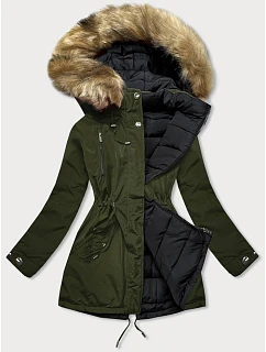 Dámska obojstranná zimná bunda khaki black (w557-1big)