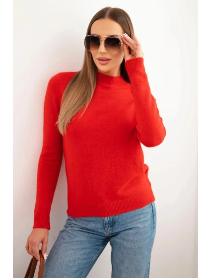 Dámský svetr s model 21314690 z měkké pleteniny červený - K-Fashion