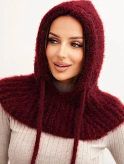 Dámska čiapka s kapucňou s jemným vzorom so šnúrkami bordová