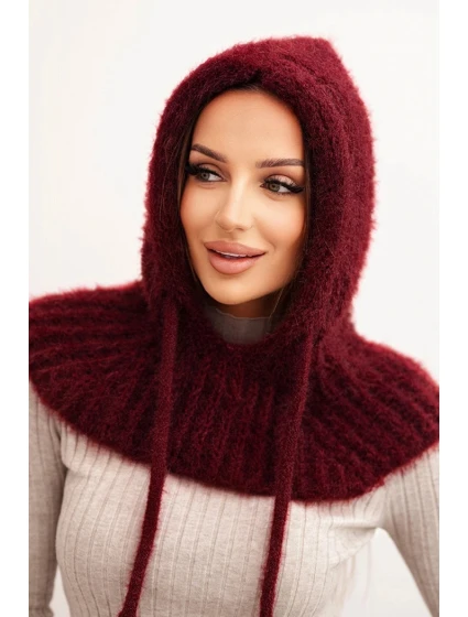 Dámská čepice s kapucí a jemným vzorem se šňůrkami bordový Dámská čepice s kapucí a jemným vzorem se šňůrkami bordový