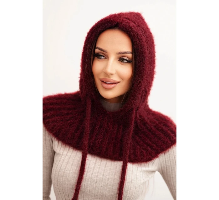 Dámská čepice s kapucí a jemným vzorem se šňůrkami bordový Dámská čepice s kapucí a jemným vzorem se šňůrkami bordový