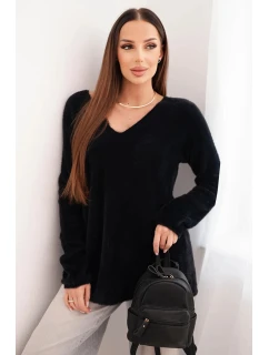 Dámsky vlnený sveter s výstrihom do V čierny