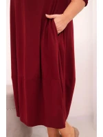 Dámská bavlněná sukně Plus Size s ohrnovacími rukávy a kapsami bordová