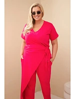 Dámský bavlněný overal Plus Size se zavazováním v pase fuchsiová Dámský bavlněný overal Plus Size se zavazováním v pase fuchsiová
