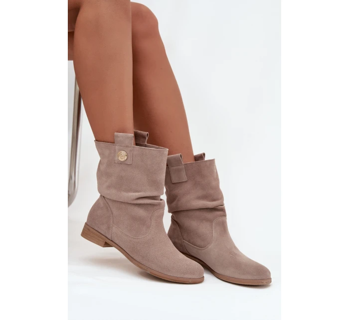 Kožené semišové dámské s řasením s  béžové model 21712955 - Zazoo