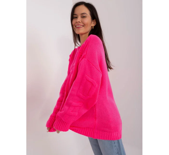 Sweter BA SW model 21055323 fluo różowy - FPrice Sweter BA SW model 21055323 fluo różowy - FPrice