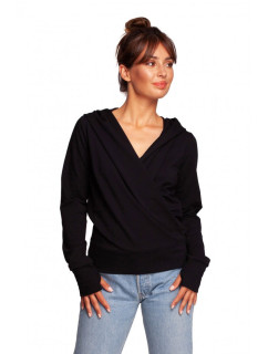 B246 Zavinovací sveter s kapucňou - čierny