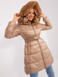 Tmavobéžová dámska zimná bunda s kapucňou
