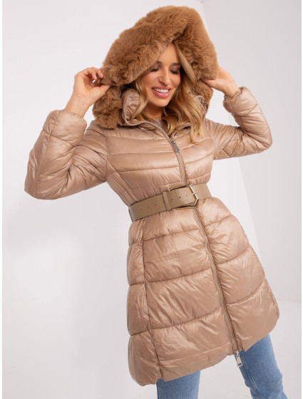 Tmavobéžová dámska zimná bunda s kapucňou
