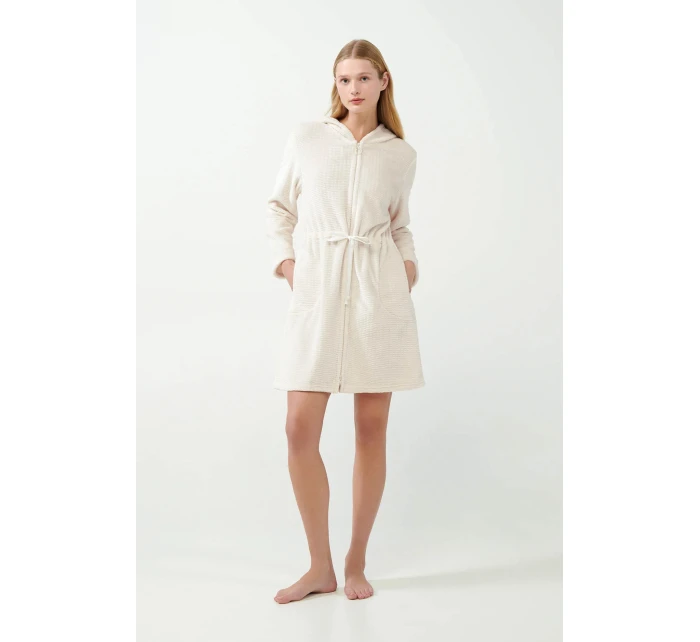 Dámsky flísový župan na zips 21360 Ecru - Vamp