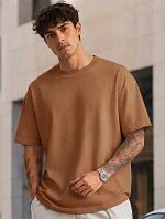 Pánske základné bavlnené tričko nadrozmernej veľkosti v ťavej farbe FashionStreet RX5685