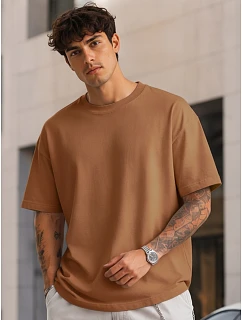 Pánske základné bavlnené tričko nadrozmernej veľkosti v ťavej farbe FashionStreet RX5685