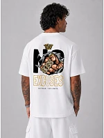 Pánské bavlněné tričko oversize s potiskem No Excuses bílé NX4006R