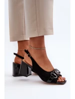 Sandały Damskie Na Słupku Z Ozdobą Czarne D&A MR38-659