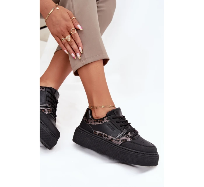 Damskie Sneakersy Na Platformie Big Star SS274358 Panterka Czarne Damskie Sneakersy Na Platformie Big Star SS274358 Panterka Czarne