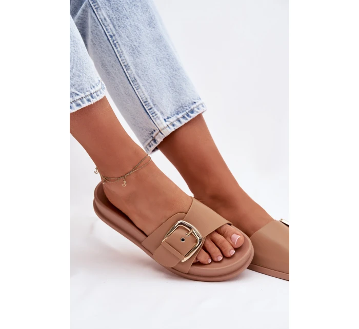 Dámské pantofle s zlatým sponou tmavě béžové Rosivana