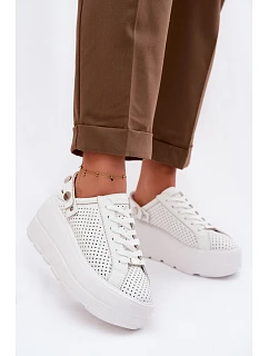 Kožené Ažurové Dámské Tenisky Na Platformě S Páskem Na Bílé model 22100286 - D&A