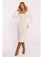 M824 Svetrové šaty s výstrihom do V - slonovinová kosť