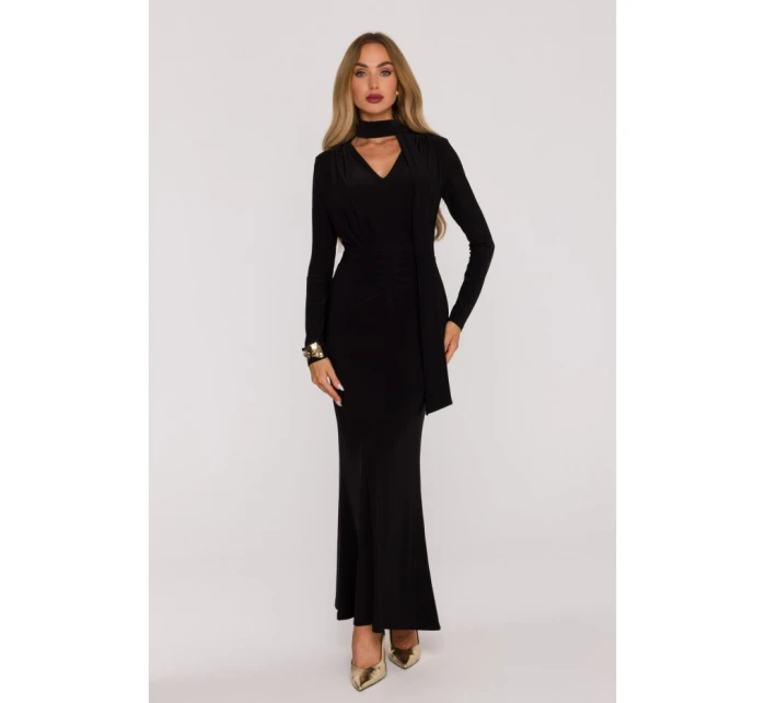 M891 Šaty s opaskom a šerpou - čierne