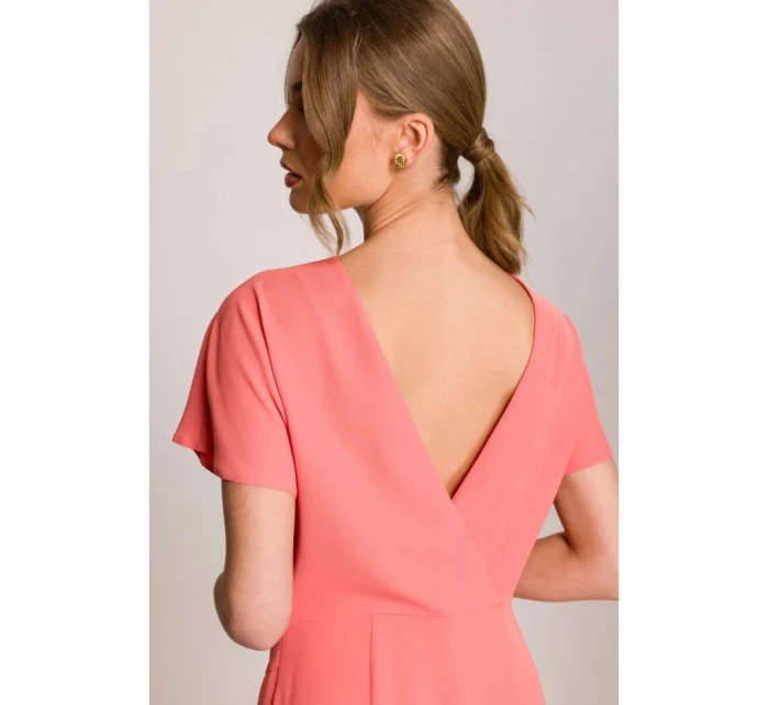 Tužkové šaty s rozparkem na boku model 21256878 oranžové - Stylové