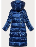 Dámska lesklá páperová bunda tmavomodrá (omdl-020)