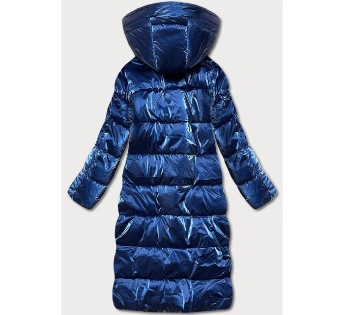 Dámska lesklá páperová bunda tmavomodrá (omdl-020)