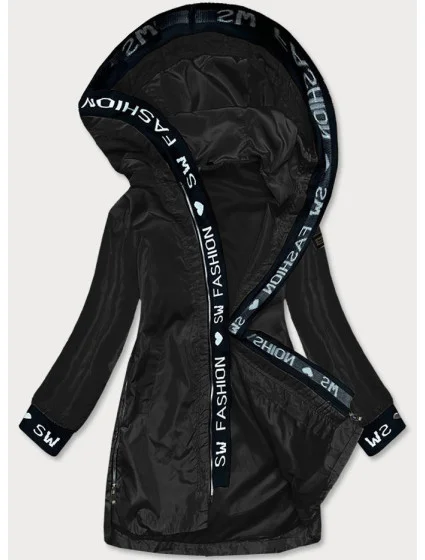 Tenká černá dámská bunda s ozdobnou lemovkou model 18019106 - S'WEST Tenká černá dámská bunda s ozdobnou lemovkou model 18019106 - S'WEST