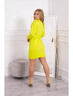 Zateplené šaty s ozdobným pásikom pistácie