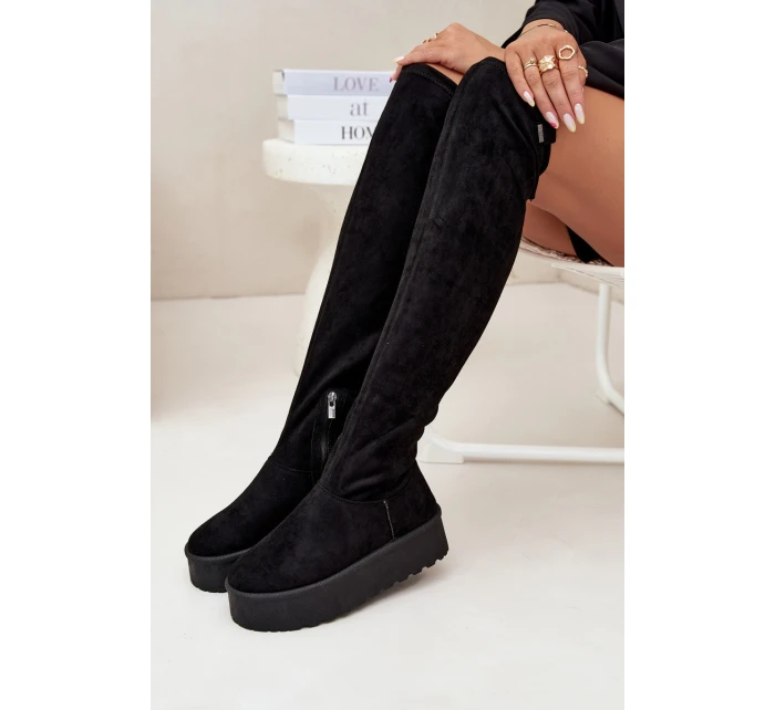 Kozaki Damskie Na Platformie Za Kolano Big Star SS274264 Czarne