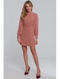 K078 Šaty s naberaným pásom - ružové