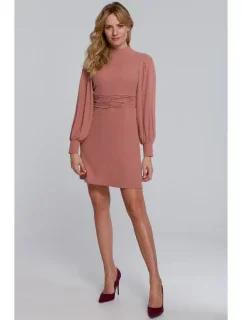 K078 Šaty s naberaným pásom - ružové