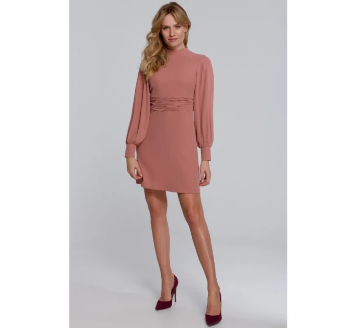 K078 Šaty s naberaným pásom - ružové