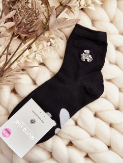 Dámske bavlnené ponožky s aplikáciou medvedíka, čierne