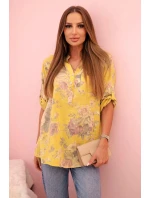 Dámske bavlnené tričko s kvetinovým vzorom a vyhrnutými rukávmi kiwi Dámske bavlnené tričko s kvetinovým vzorom a vyhrnutými rukávmi kiwi