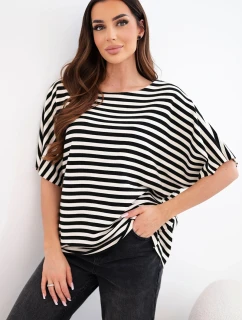 Dámska bavlnená pruhovaná blúzka s krátkymi rukávmi navy