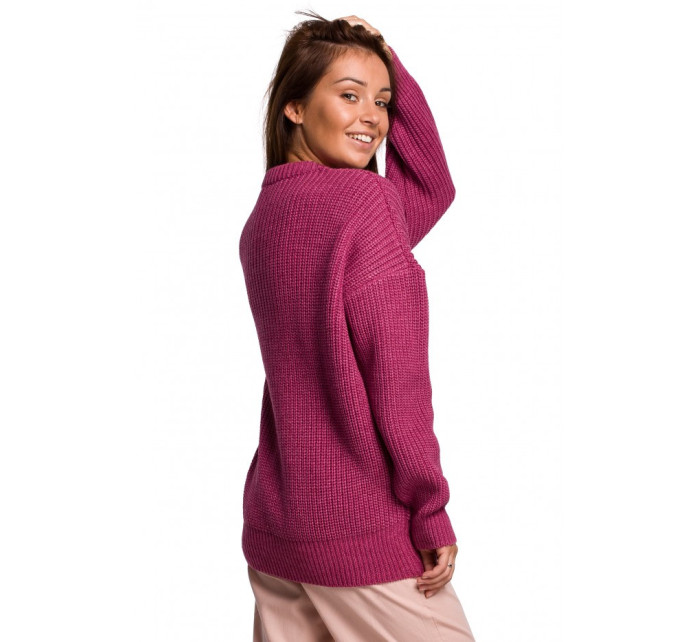 BK052 Rebrovaný pletený sveter - heather