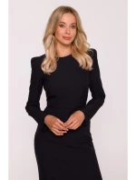 S412 Šaty v tvare ceruzky s ozdobnými ramenami - čierne